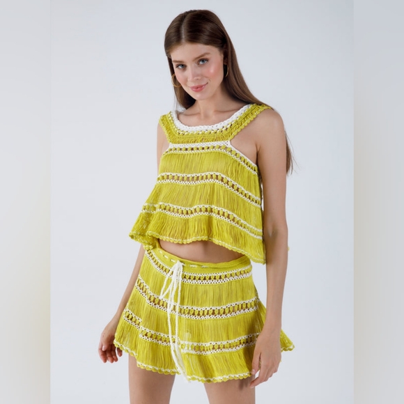 My Beachy Side Revolve Antique Moss Green Hand Made Boho Crochet Skirt NWT Large